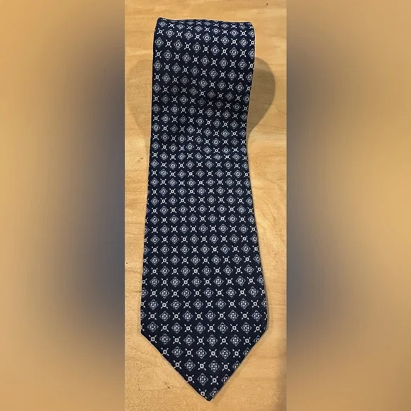 Tino Cosma Navy and White Geometric Tie - Picture 5 of 5